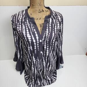 Women's 3/4 Flare Sleeve Dressy Retro Blouse Casual V-Neck Tunic Top Size M